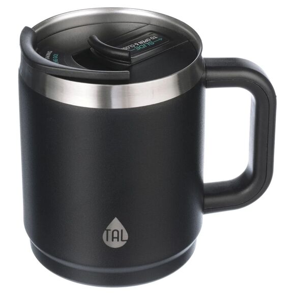 TAL Stainless Steel Boulder Coffee Mug 14oz Black Sliding Splash-Proof Lid NEW - Picture 2 of 4